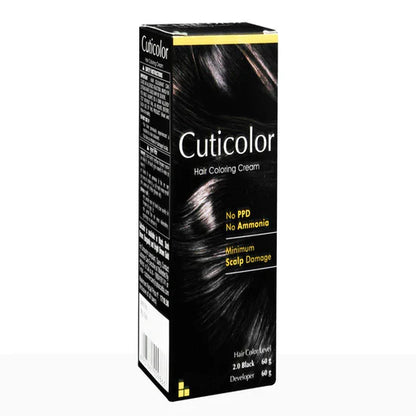 Cuticolor Hair Coloring Cream, 2.0 Black 60gm+60gm 120gm..